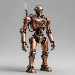 steampunk robot designed to assist others, 3 d render, hdr, copper, pipes, metal, rusty, plain background, finely detailed, gears, steam, concept, cinematic lighting,