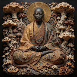 ancient japanese monk, by kiki smith, by zdzisław beksinski, by wangechi mutu, full body, third - person, zoomed out, mycelium, mycena acicula, tremella - fuciformis, insanely detailed and intricate, hypermaximalist, elegant, ornate, hyper realistic