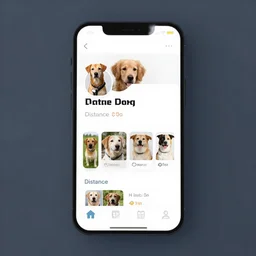 a screenshot of a dating app for dogs, in the app there are profiles of dogs and distance info