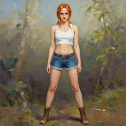 beautiful emma watson cosplay as nami from one piece, oil painting, full body.