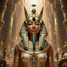 symmetry!!! highly detailed portrait of an african egyptian goddess, intricate alien technology, stephen bliss, unreal engine, fantasy art by greg rutkowski, loish, rhads, ferdinand knab, makoto shinkai and lois van baarle, ilya kuvshinov, rossdraws, tom bagshaw, global illumination, radiant light, detailed and intricate environment