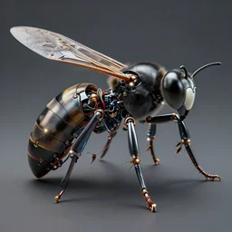 hyperrealistic robotic cyborg wasp, shiny textured plastic shell, hinges, wires, pinned joints, glowing LEDs, cables, antennae, circuitry, chips, capacitors, highly detailed digital painting, octane engine render, by H.R. Giger and Johanna Martine and Jeffrey Smith, 8k HDR