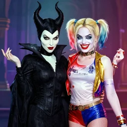Maleficent and Harley Quinn Margot Robbie together, digital art