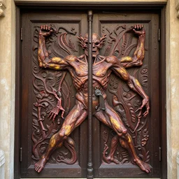 the great door of hell, intrincate details, flesh and blood, painted by h. r. giger