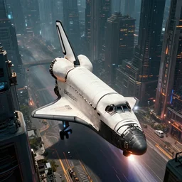 space shuttle in a cyberpunk city, well - lit, hyperrealistic, unreal engine 5, rendered in maya 4 d, 8 k, u. h. d, trending on artstation