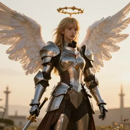 Angel knight gothic girl, hyperdetailed, artstation, cgsociety, golden hour 8k