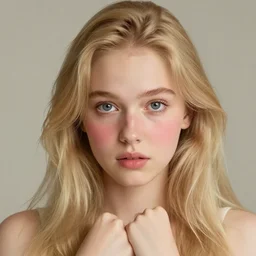beautiful cute gorgeous young blonde European girl, cute eyes, blushed cheeks, flushed cheeks, cute lips, shy, embarrassed