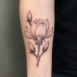 tattoo on inside forearm of a magnolia, line art, floral, tattoo awards, hyper realistic, 8 k,
