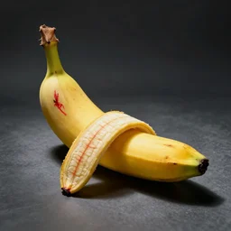 a banana with red pen drawings on it