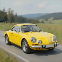 an oil painting of a yellow alpine A110