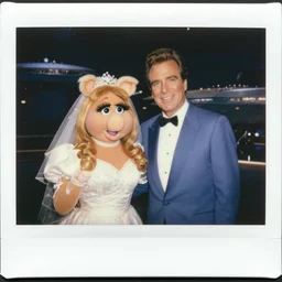 the wedding of miss piggy and captain kirk aboard the starship enterprise, 1 9 8 0 s polaroid