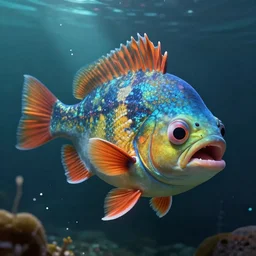 A crazy looking fish swimming in Alcatraz, stunning digital art, high detail, in the style of artgerm, artstation, cgsociety, dramatic lighting, pixar