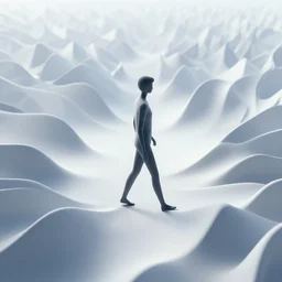 a human walking intersected by hundreds of normal curves in the background, digital art, trending on art station