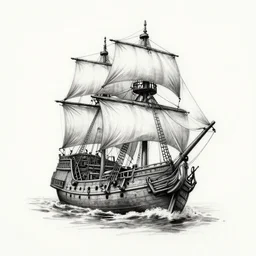 realism tattoo design sketch of a pirate ship, by Da Ink
