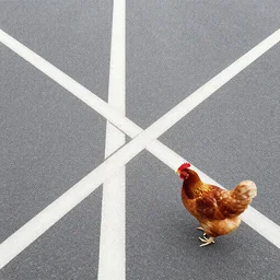 four lines for four lines crossing the road along with a chicken
