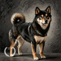 pointillism, black and brown Shiba