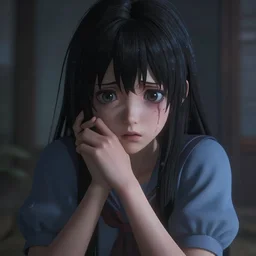 anime visual of a scared and terrified young woman ; drawn by junji ito, octane 3 d render, photorealistic, high quality hdr 4 k