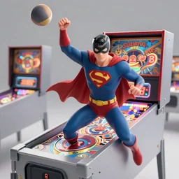 a comic book super hero who is just really good at pinball and throws pinball machines, 4k, highly detailed