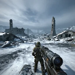 iceland, winter in ruins post - nuclear war in fallout 4, in game screenshot