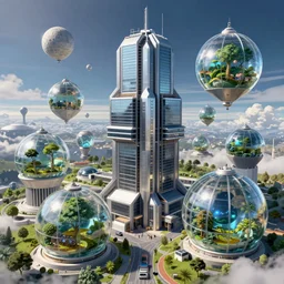 “destiny skybox depicting a space elevator, a gigantic megabuilding, and several large glass domes with nature inside of them.”