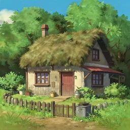 garden cottage house in the style of movie spirited away