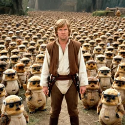 Mark Hamill as Luke Skywalker with 10,100 adoring Ewoks.