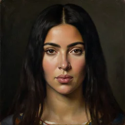 portrait of kim kardashian, oil painting by jan van eyck, northern renaissance art, oil on canvas, wet - on - wet technique, realistic, expressive emotions, intricate textures, illusionistic detail