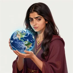 Malala Yousafzai as a mage, holding a miniature Earth, digital art, trending on ArtStation