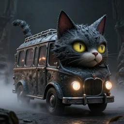 photorealistic Catbus inspired by Tim Burton and Giger, octane render, unreal engine 4k, volumetric light, fog, detailed