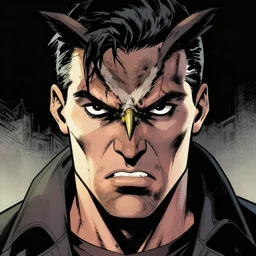 portrait of an angry man with an owl face, criminal underground, tight shot, highly coherent, saga comic, graphic novel fiona staples