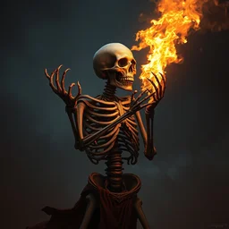 a headless skeleton, holding a fireball, dark fantasy matte painting by boris vallejo and jeff easley and h. r giger, trending on artstation