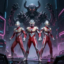 ultraman vs chtulhu by beksinski and tristan eaton, dark neon trimmed beautiful dystopian digital art