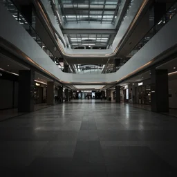 empty mall, dark, liminal space photograph