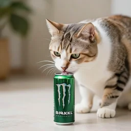 the cat karakl drinks an energy drink