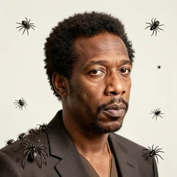 portrait of john coltrane made out of many spiders