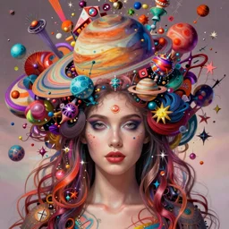 a woman with Saturn for a head, 🌌, beautiful, vivid, vibrant, hyper detailed, hyper realistic, digital art, 8k resolution, symmetrical, chaotic, bizarre, insane,