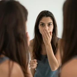 [ [ [ first person perspective ] ] ], looking in the mirror