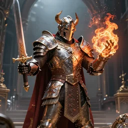 a armored holy paladin named firemaw casting magic spells sword shield lord dramatic lighting cinematic establishing shot extremely high detail foto realistic cinematic lighting post processed