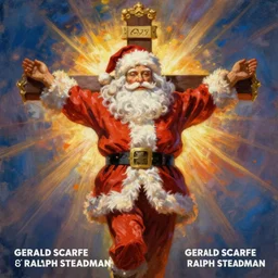 a detailed portrait painting of santa on the cross by gerald scarfe and ralph steadman