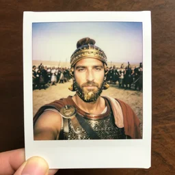 selfie of alexander the great during the battle of gaugamela, polaroid, photography