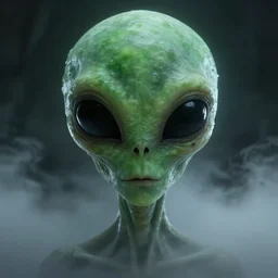 alien with large black eyes and a very long forehead. green semitransparant cloudy lightly glowing eyes. high quality photorealistic octane render 4 k raytraced, real photo, 2 0 2 2, volumetric fog, subsurface scattering, scary, unnerving, serious, dark, fear, concept art in the style of chris foss, trending on artstation, cgstation