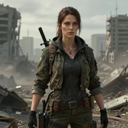 ultra - realistic high details portrait of one survivalist woman in a post apocalyptic city, concept art trending on artstation by senior concept artist