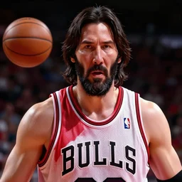 hyperrealistic mixed media image of Fat Keanu Reeves playing basketball Chicago Bulls, stunning 3d render inspired art by István Sándorfi and Greg Rutkowski, perfect facial symmetry, realistic, highly detailed attributes and atmosphere, dim volumetric cinematic lighting, 8k octane extremely hyper-detailed render, post-processing, masterpiece,