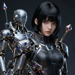 jet black haired cyberpunk girl, superhero, with a robot sidekick, dramatic lighting, ultra realistic, intricate details, the fifth element artifacts, highly detailed by peter mohrbacher, allen williams, hajime sorayama, wayne barlowe, boris vallejo, aaron horkey, gaston bussiere,