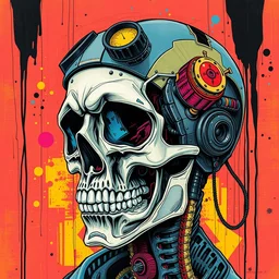cyberpunk skull cyborg portrait illustration, pop art, splash painting, art by geof darrow, ashley wood, alphonse mucha, makoto shinkai