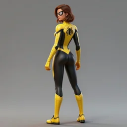 full body character turnaround of a woman in an orb weaver inspired costume, character sheet, matte painting, spiderwoman!!!!!, john singer sargent, good value control, highly detailed portrait, character turnaround, digital painting, concept art, running shoes, sharp focus, smooth, 3 d model, illustration, yellow and black color scheme