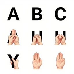 a 5x5 grid depicting the alphabet in sign language, photo, 4k