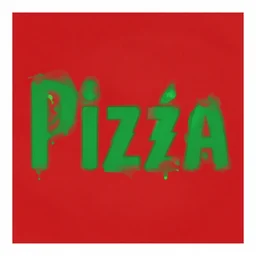 red background, green - text - word - pizza