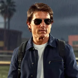 Tom Cruise wearing sunglasses in a storm, GTA V epic art