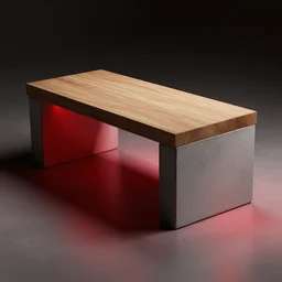 high tech concrete bench cube, natural wood top, minimal, dramatic lighting and composition, trending on artstation, concept art, red light, soft corners
